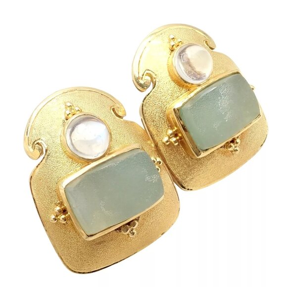 Rare! Vintage Paula Crevoshay 18k Gold Smithsonite Moonstone Earrings OOAK - Picture 10 of 11